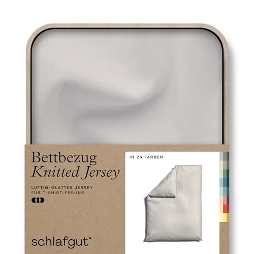 schlafgut Knitted Bio Bettbezug 155 x 220 cm - Bettbezüge aus hochwertiger Bio-Baumwolle mit Elasthan, luftige und glatte Oberfläche, ideal für alle Jahreszeiten, sieht immer frisch aus ohne Bügeln.