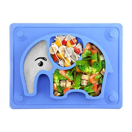 Baby Teller, Silikon Rutschfester Baby Tischset für Baby Kleinkind und Kinder，kinderteller passend für die meisten Hochstuhl-Tabletts 26 x 20 x 3 cm (Blau)