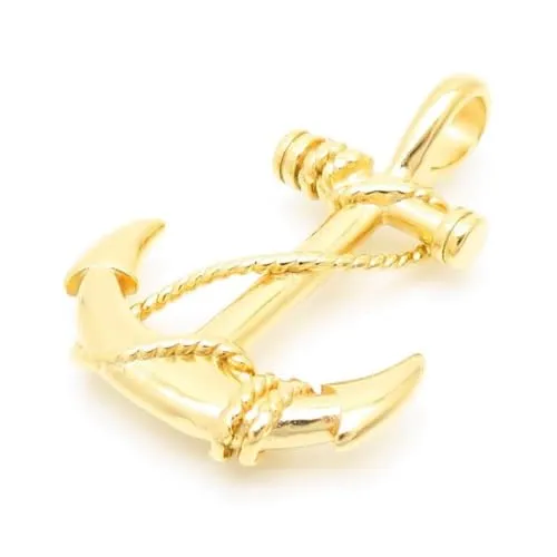 Bungsa Edelstahl Anhänger Goldfarbener Anker mit Seil Anchor Kettenanhänger Damen und Herren