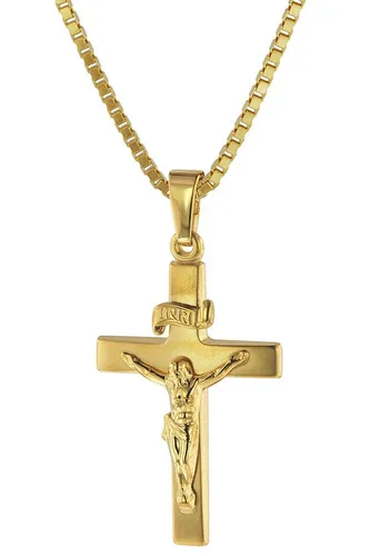 trendor Kette mit Anhänger Kruzifix 24 mm Gold 333 (8 Karat) - Ketten mit Anhänger, edle Gelbgold Kette 40 cm mit mattiertem und poliertem Kruzifix, ideal für den täglichen Gebrauch oder besondere Anlässe.