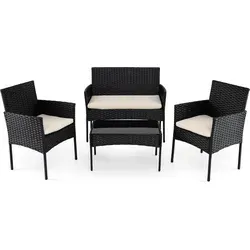 COSTWAY Balkonset 4-tlg. Rattan Gartenmöbel Set beige