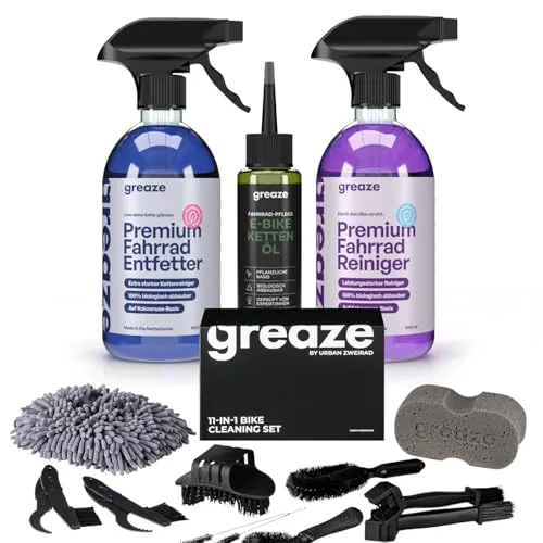 greaze E-Bike Kettenöl Reinigungsset - Hochwertige Kettenpflege für E-Bikes - Fahrrad-Öle mit optimaler Schmierung, reduziert Reibung und Verschleiß, schützt vor Rost und ermöglicht leichte Gangwechsel. Nachhaltig und biologisch abbaubar für eine umweltfreundliche Pflege.