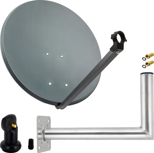 PremiumX SAT Anlage 60cm Anthrazit - Kompakte Satellitenantenne mit Single LNB - SAT-Antennen für zuverlässigen Empfang | Pulverbeschichtete Schüssel und verzinkter Antennenarm bieten Schutz vor Korrosion und Witterungseinflüssen.