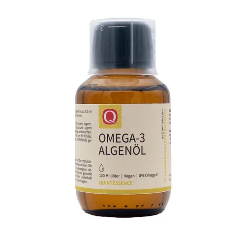 Quintessence Omega-3 Algenöl - mit feinem Orangengeschmack Tropfen, 100 ml, mehrfach ungesättigte Fettsäuren: DHA 278 mg/1 ml - EPA 139 mg1 ml