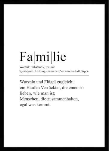 artissimo gerahmtes Poster mit Spruch 50x70 cm Familie Definition Wort PE6480-ER – Bild mit Rahmen, skandinavisches Sprüchebild, Typografie Wandbild, Kunstdruck Hochformat, schwarz weiß