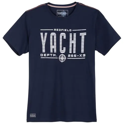 Redfield T-Shirt Yacht Druck in großen Größen, Night Blue, Größe:8XL - T-Shirts für Herren – maritime Stil mit coolem 'Yacht'-Druck und sportlichen Kontrastnähten, ideal für einen frischen Look in großen Größen.