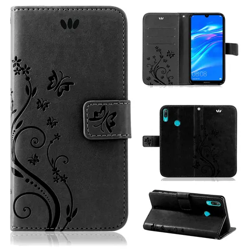 Huawei Y7 2019 Handy Tasche Handyhülle Wallet Schutz Hülle Blumen Cover Etui Neu