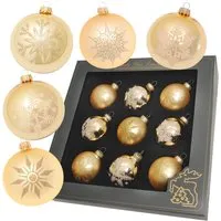 Handdekoriertes Glaskugelsortiment 8cm in Gold/Satin-Gold in gold von Krebs Glas Lauscha