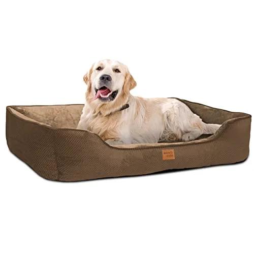 ib style Milo Hundebett - Waschbares Hundesofa für Mittelgroße Hunde, Anti-Rutsch, Braun - Komfortables Hundebett mit Anti-Rutsch-Beschichtung für sicheren Halt. Waschbarer Bezug und hohe Seitenwände bieten optimalen Schlafplatz für Ihren Hund.