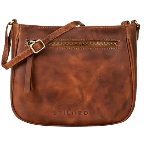 STILORD Samira Handtasche Leder Frauen zum Umhängen Vintage Umhängetasche für Damen-Tasche Abendtasche Elegante Echtleder Tasche Farbe:Porto - Cognac