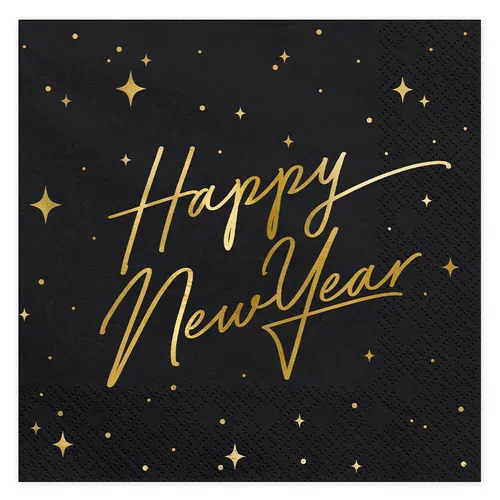 Stück Papierservietten in Schwarz mit Aufschrift Happy New Year 3-lagig Party 20