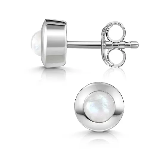 Materia Ohrstecker Silber 925 mit Mondstein - Elegante Damen Ohrringe - Ohrringe für Damen aus 925 Sterling Silber mit einem einzigartigen Mondstein im Cabochon-Schliff. Perfekt als Geschenk, geliefert in einer hochwertigen Schmuckschachtel.
