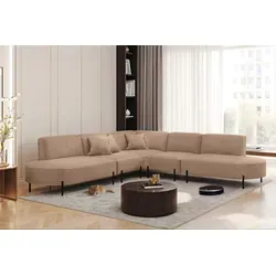 Ecksofa Designersofa VALENCIA in Stoff Noel Beige - Sofa für Erwachsene, bis zu 8 Sitzplätze, modernes Design in Beige mit bequemer Sitztiefe von 60 cm – ideal für Ihr Wohnzimmer.