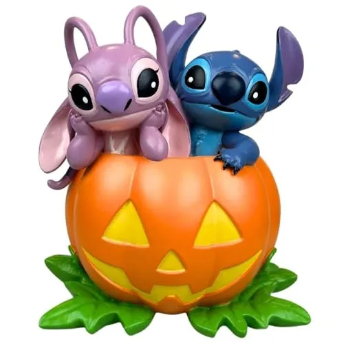 Deko 3D Disney Gartenfigur Stitch & Angel im Halloween Kürbis H:19,3 cm aus Kunststoff