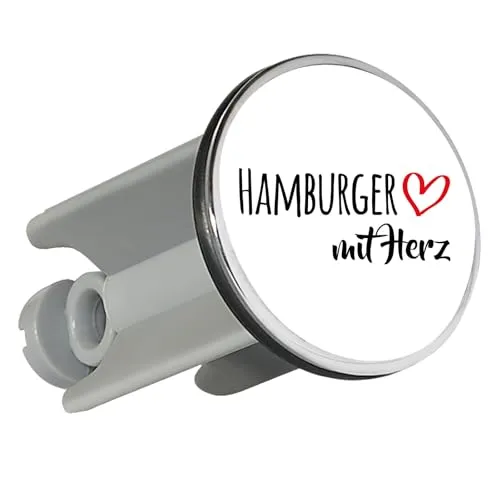 Huuraa Waschbeckenstöpsel Hamburger mit Herz 4cm höhenverstellbar Abflussstopfen Geschenkidee