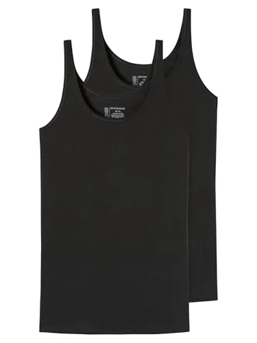 Schiesser Damen Top Trägertop 2er Pack schwarz - Praktischer Doppelpack mit schwarzen Trägertops aus der SCHIESSER-Serie '95/5'. Hergestellt aus 95% hochwertigem Organic Cotton und 5% Elastan für idealen Tragekomfort und eine perfekte Passform.