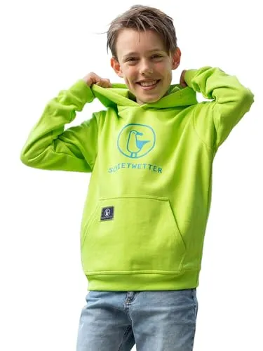 SCHIETWETTER Unisex Kinder Hoodie Toni, Kapuzenpullover, Kapuzenhoodie, Sweater, Sweatshirt, kuschelig, mit Kängurutasche Lime/azuro 152