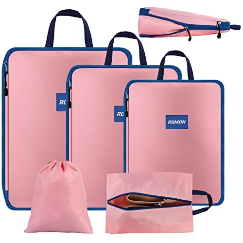 Romon Koffer Organizer Kompression, 5-Teilig Compression Packing Cubes Set, Reise Packwürfel Kompression Set für Kleidung Schuhe Unterwäsche