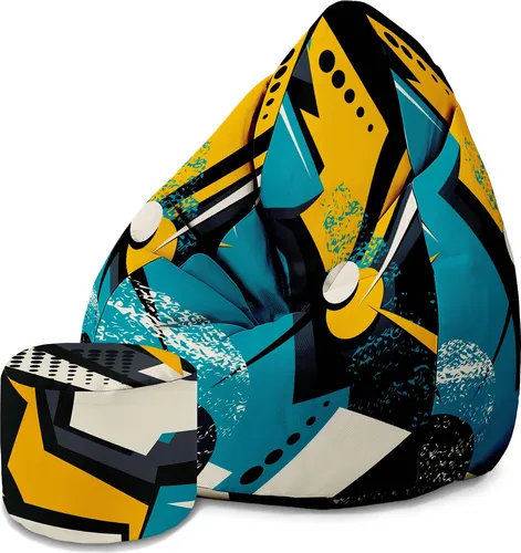 Dreamroots Bean Bag 80x80x120cm Sitzsack mit Lehne und Hocker und Bezug Sitzkissen Boden Chill Sack Bubibag Sitzsack Abstract Yellow