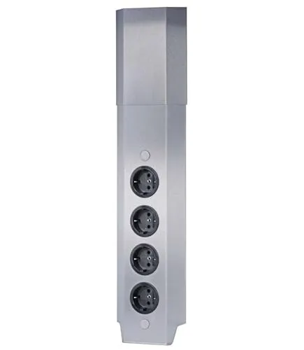 Küchensteckdose Pedro – Teleskopierbare Ecksteckdose für die Küche - Edelstahl Ecksteckdose mit 4 Schuko-Anschlüssen, flexibel von 460-580 mm einstellbar. Ideal für eine saubere Montage in der Küche und bietet praktische Anschlussmöglichkeiten.