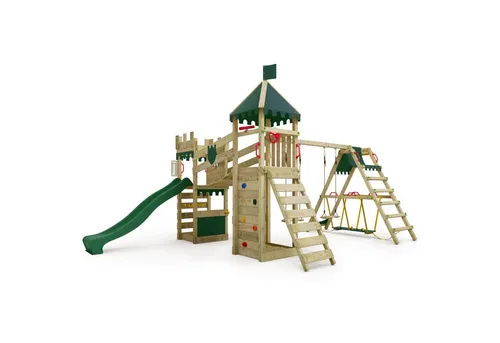 FATMOOSE Spielturm RiverRun mit SurfSwing – Ritterburg mit Wellenrutsche - Spieltürme der Extraklasse: Der RiverRun bietet eine Ritterburg, Hängebrücke und Sandkasten aus kesseldruckimprägniertem Holz – extrem witterungsbeständig mit 10 Jahren Garantie.*