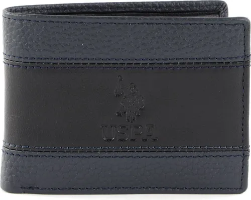 U.S. POLO ASSN. Leder Geldbörse Horizontal Wallet with Coin and Flap Blue blau