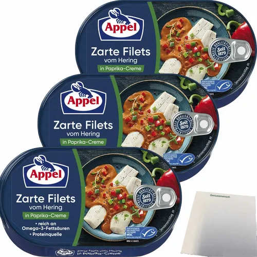 Appel Zarte Filets vom Hering in Paprika Creme 3er Pack 3x200g Dose usy Block