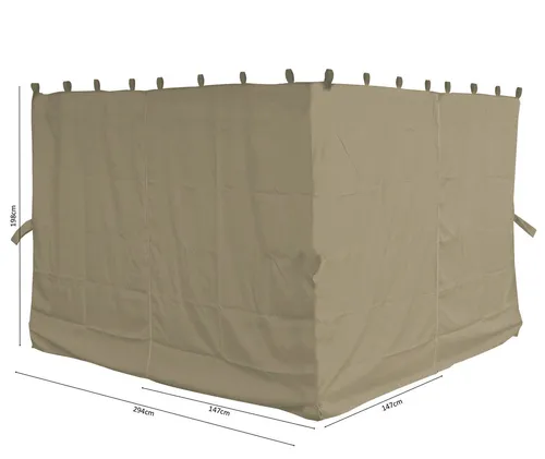 Quick Star Pavillonseitenteil für Flachdachpergola Firenze - Pavillon-Seitenteile, 4 sandfarbene Wände mit Reißverschluss, ideal für windgeschützten Komfort und einfache Montage. Maße: ca. 294x198 cm pro Teil.
