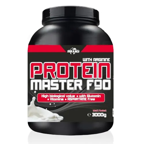 BWG Protein Master F90 - Deluxe Eiweißshake für Muskelaufbau - Molkenproteine mit hohem Proteingehalt, ideal für die Muskelaufbauphase. Enthält BCAA's und L-Glutamin, ist leicht verdaulich und in köstlichen Geschmacksrichtungen erhältlich.