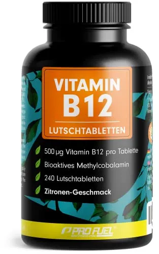 Vitamin B12 Lutschtabletten 240x ZITRONE, 500µg aktives Methylcobalamin B12 pro Tablette, leckerer Geschmack, vegan & hochdosiert, B12 Tabletten zum Lutschen, ohne Zuckerzusatz, mit Xylit gesüßt