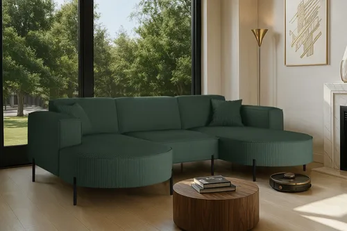 Kaiser Möbel Ecksofa Modena U Rein Stoff Poso Grün - Ecksofa im modernen Design, ideal für jedes Wohnzimmer. Mit robuster Holzkonstruktion und pflegeleichtem Stoff, perfekt für Haustierbesitzer.