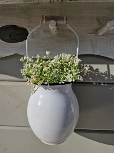 Vase mit Henkel Metall Zink Shabby antik Weiß D11xH13cm + 12cm
