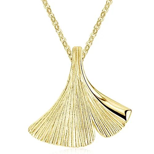 MATERIA Gold Anhänger Gingko Blatt - 925 Silber vergoldet mit Kette - Eleganter Ginkgo Blatt Anhänger aus 925 Echtsilber, vergoldet. Symbolisiert Kraft und langes Leben. Ideal für Damen, wahlweise mit feiner Ankerkette in edler Schmuckschachtel.