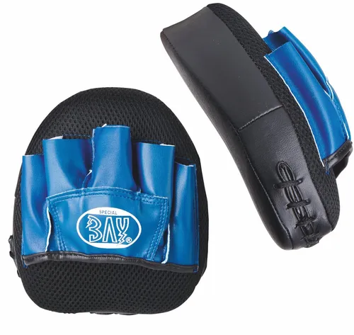 BAY-Sports Boxsack Drive BLAU Handpratzen mit Mesh-Einsatz - 1 Paar handlicher Focus Trainerpratzen mit atmungsaktivem MESH-Gewebe. Ideal für effektives Training, griffig und schockabsorbierend. Perfekt für Kampfsport und Boxtraining.