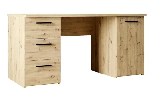 FORTE Schreibtisch NET - Artisan Eiche Dekor, 1 Tür, 3 Schubladen - Kinderschreibtisch mit variabel einsetzbarem Einlegeboden, idealer Stauraum durch 3 Schubladen und 1 Tür, perfekt für das Kinderzimmer.