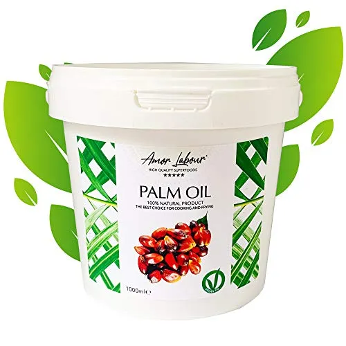 Amor Labour Palmöl, Palm Oil, Palmfett, Vitamin E, glutenfrei, Raffiniert, zum Frittieren und Kochen, DIY Natürliche Seife und Kosmetik 1000ml