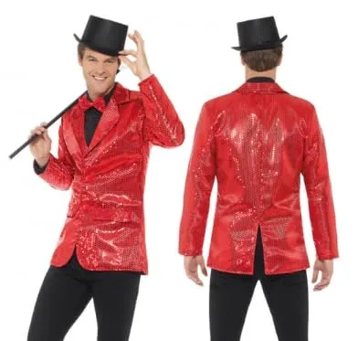 Party Factory Herren Pailletten Frack - Rot L, Glänzender Partyanzug - Eleganter Pailletten Frack für Herren in Rot, ideal für festliche Anlässe. Mit langem Arm und V-Ausschnitt sorgt er für einen beeindruckenden Auftritt. Pflegeleicht durch Handwäsche.