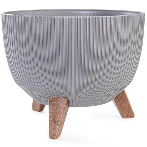 KONZEPT Pflanzschale Groß 29cm Grau, Blumentopf mit Füßen, wetterfest & UV-beständig, mit Wasserabfluss-Einsatz, Übertopf für Innen & Außen