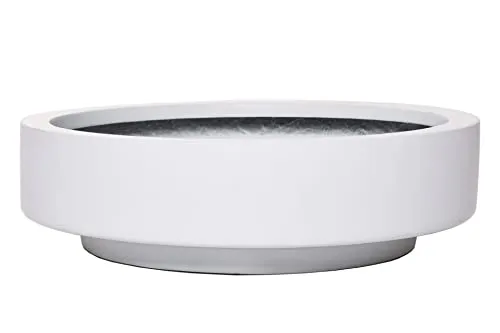 VIVANNO Pflanzschale Dekoschale rund Fiberglas ESCADA LOW Weiß Matt 37x10 cm