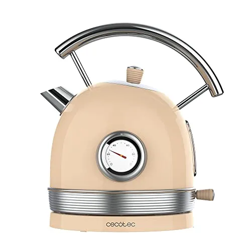 Cecotec Wasserkocher ThermoSense 420 Light Beige - Stylischer Wasserkocher im Vintage-Stil mit 1,8 Liter Fassungsvermögen und 2200 Watt für schnelles Kochen. Integrierte Temperaturanzeige und 360° Basis für einfache Handhabung.