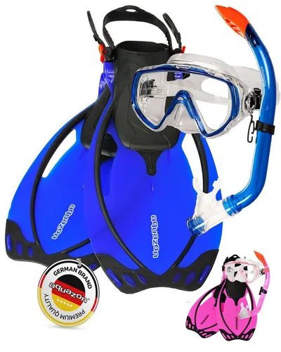 AQUAZON Taucherbrille MIAMI mit Schnorchel und Flossen - Schnorchelset für Kinder, Größe 27/31, mit gehärtetem Glas für optimale Sicht und Sicherheit beim Tauchen und Schnorcheln.