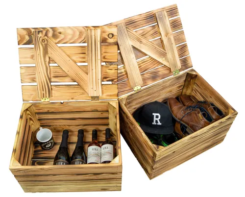 2er set Obstkiste geflammt mit Deckel Schatztruhe Holzkiste mit Deckel