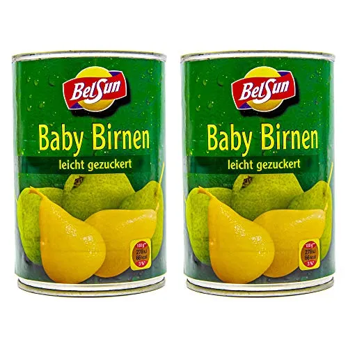 Food-United Ganze Baby Birnen leicht gezuckert 2 Dosen Füllmenge 425g ATG 200g geschält in Spanien sonnenverwöhnt zart und bissfest volles Aroma Top Qualität Sommerfrüchte (2 Dosen)