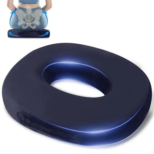 SinLaw Orthopädisches Sitzkissen Rund, Steißbeinkissen aus Memory Schaum, Donut Kissen,Ergonomisches Steißbeinkissen für Rollstühle (Dark Blue)