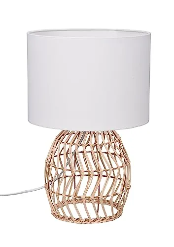 Trio R51131036 Tischleuchte Rike 1x40W | E27 - Boho-Stil mit Schnurschalter, weiß, natur - Moderne Tischlampe RIKE von Trio im Boho-Stil, mit natürlichem Rattangeflecht und weißem Stoffschirm. Perfekt für stimmungsvolles Licht und stilvolle Akzente in jedem Raum.