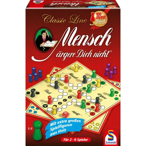 Schmidt Spiele 49085 Classic Line - Mensch ärgere Dich nicht, mit extra großen Holzfiguren für 2-6 Spieler ab 6 Jahren, ideales Familienspiel