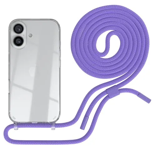 EAZY CASE - Handykette kompatibel mit iPhone 16 - dünne Handyhülle für iPhone 16 Hülle mit Band als Fallschutz Kette zum Umhängen transparente Hülle Silikon in Lavendel Lila