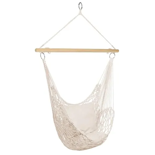 IDMarket - Hängesessel Boho, 2 Kissen, naturfarben, Makramee-Design