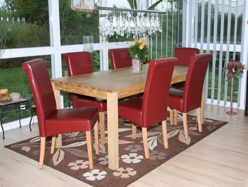 6er-Set Esszimmerstuhl Lecce II, Leder ~ rot, helle Beine in rot von Moderne-Wohnideen