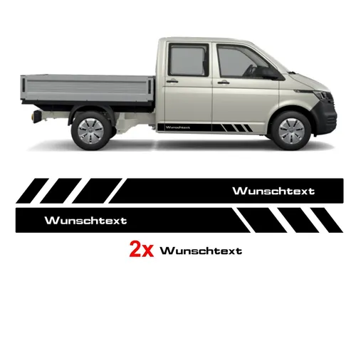 Produktbild Seitenstreifen Aufkleber mit WUNSCHTEXT passend für VW Pritsche Doppelkabine